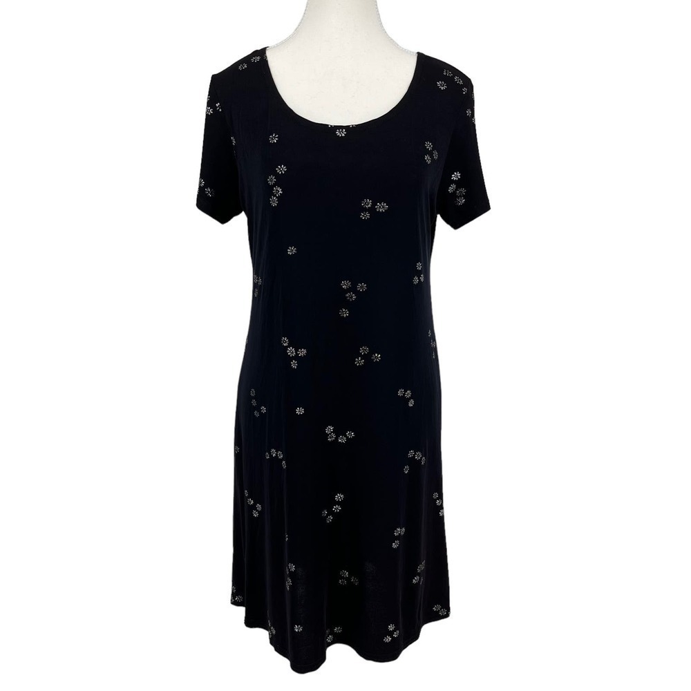 Vintage 90’s California Concepts Mini Dress Metallic Floral Stretch Black‎ 10